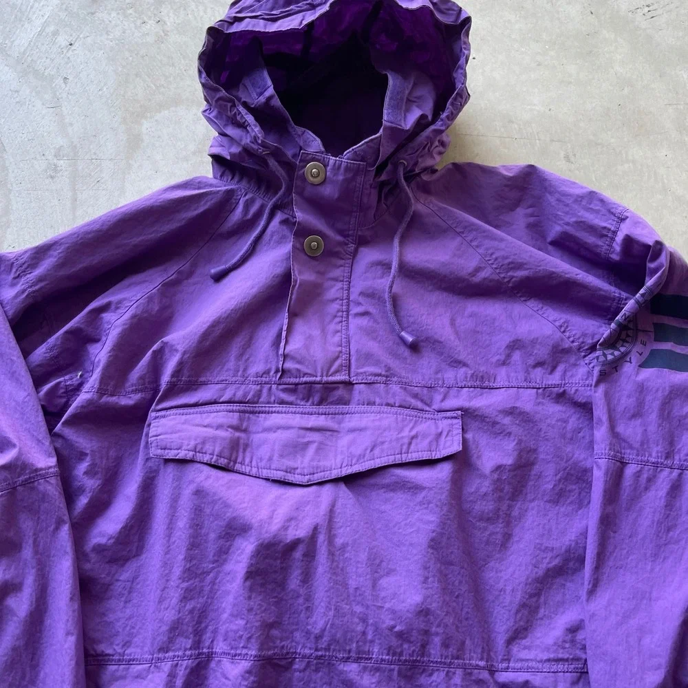 Vintage Gap Purple Anorak Windbreaker Hooded Pullover Jacket Mens XL Cotton
